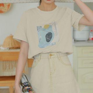 Set: Short-sleeve Print T-shirt + Neckerchief