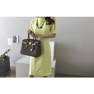 Short-sleeve Puff-sleeve Cotton Midi Dress