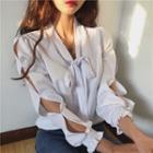 Plain Cutout Long-sleeve Blouse