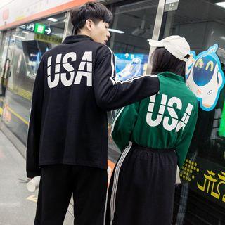 Couple Matching Mock-neck Contrast-trim Sweatshirt