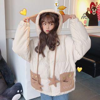 Hooded Embroidered Padded Jacket As Shown In Figure - One Size