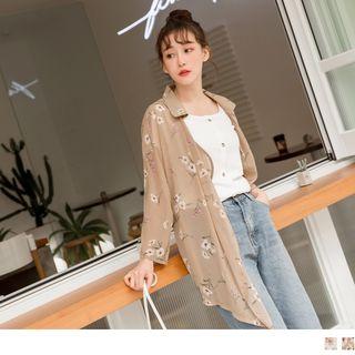 Open Front Floral Print Chiffon Cover-up