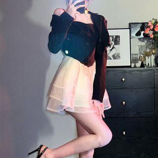 Cropped Blazer / Spaghetti Strap Bow Back Mini A-line Dress