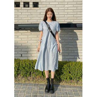 Puff-sleeve Midi Cotton Dress