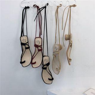 Faux Suede Lace-up Low Heel Sandals