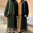 Color Block Long Cardigan / Long-sleeve Midi Dress