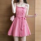 Spaghetti-strap A-line Gingham Mini Dress