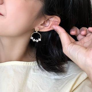 Faux Crystal Hoop Dangle Earring Love Heart - 1 Pair - One Size