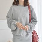 Faux-pearl Trim Shirred Sleeve Sweatshirt