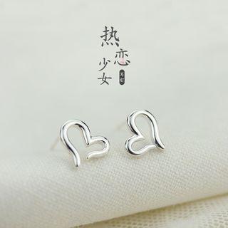 925 Sterling Silver Wire Heart Earrings Silver - One Size
