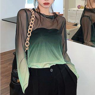 Long-sleeve Gradient Top Green - One Size
