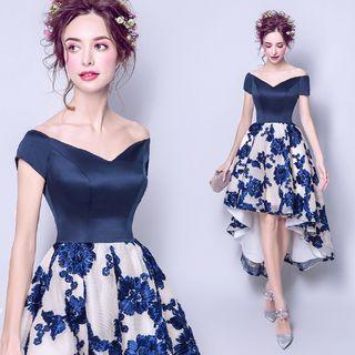 Short-sleeve High-low Evening Dress