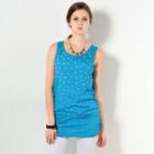 Faux Pearl-embellished Sleeveless Tunic Blue - One Size