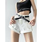 Rolled High-waist Denim Hot Shorts With Belt In 8 Colors