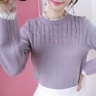Contrast Lettuce-edge Cable-knit Top