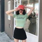Lettering Short-sleeve Cropped Top / Mini A-line Skirt