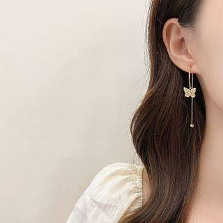 Rhinestone Butterfly Dangle Earring 1 Pair - S925silver - 2 Ways - Rhinestone - Butterfly - One Size