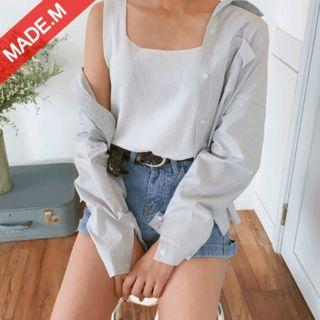 Long-sleeve Pocket-front Striped Shirt