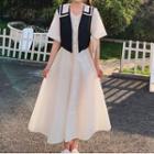 Short-sleeve Sailor Collar Mock Two-piece Maxi Dress