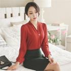 V-neck Faux-pearl Button Top