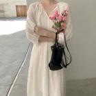 Balloon-sleeve Midi A-line Dress / Slipdress