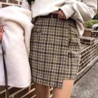 Inset Shorts Wrap-front Tweed Miniskirt With Belt