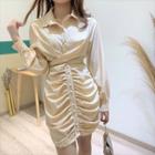 Tie-waist Ruched Mini Shirtdress