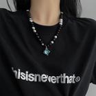 Faux Gemstone Pendant Stainless Steel Necklace Black & Silver - One Size