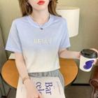 Short-sleeve Letter Embroidered Gradient T-shirt