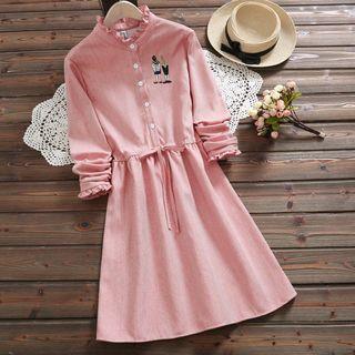 Cartoon Embroidered Long-sleeve A-line Dress