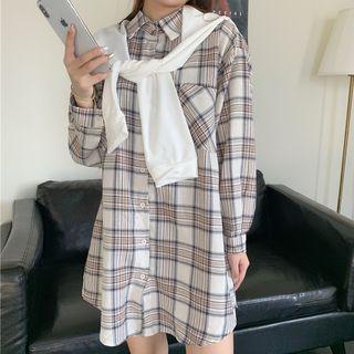 Plaid Shirt Dress With Cape