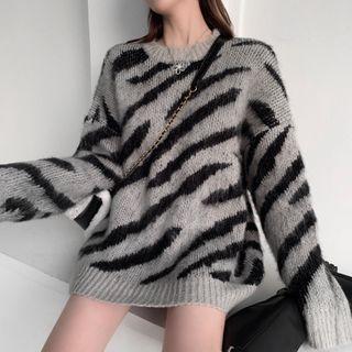 Zebra Sweater Zebra Pattern - Gray - One Size