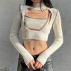 Set: Two-tone Camisole Top + Long-sleeve Crop Top