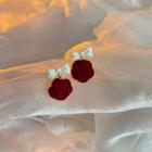 Bow Flower Drop Earring 1 Pair - White & Red - One Size