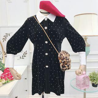 Long-sleeve Rhinestone Velvet Mini Dress