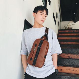 Two Tone Faux Leather Sling Bag Coffee - One Size