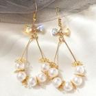 Bow Rhinestone Faux Pearl Dangle Earring Cs0224 - Dangle Earring - Butterfly - Gold - One Size