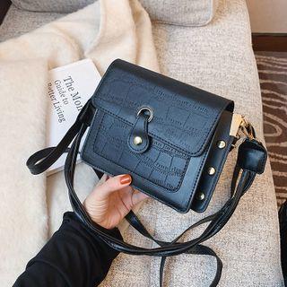 Faux-leather Buttoned Studded Satchel