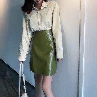 Long-sleeve Plain Shirt / High-waist Plain Skirt