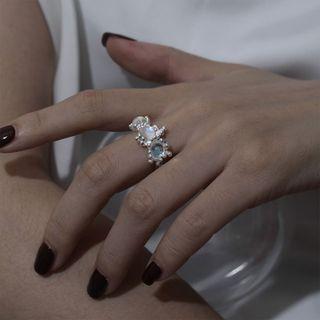Rhinestone Alloy Ring J2519 - Silver - One Size