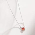 Cat Faux Crystal Pendant Sterling Silver Necklace Red - One Size