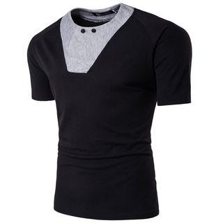 Short-sleeve Panel Neck T-shirt