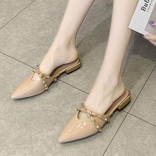 Studded Strap Pointed Mules