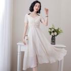 Dot Print V-neck Short Sleeve A-line Dress