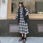 Plaid Midi Shirtdress / Button-up Vest