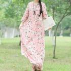 Floral 3/4-sleeve Maxi A-line Dress