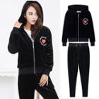 Set: Printed Velvet Hooded Jacket + Track Pants