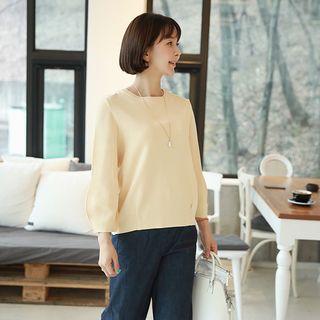 Balloon-sleeve Pleated Knit Top