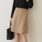 Buttoned Wrap-front Midi A-line Skirt