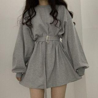 Belt-waist Sweatshirt Dress